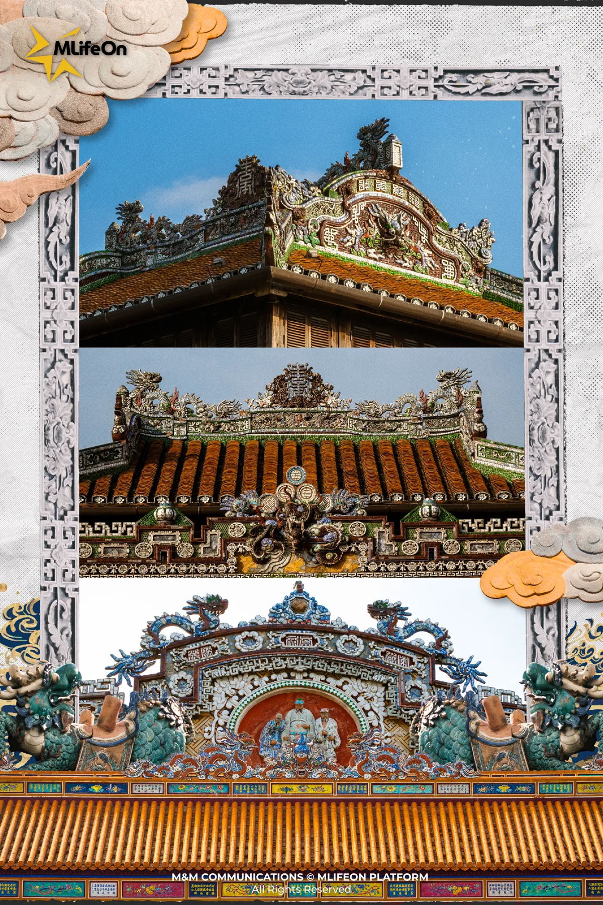 Motifs décoratifs sur l'architecture traditionnelle des toits vietnamiens